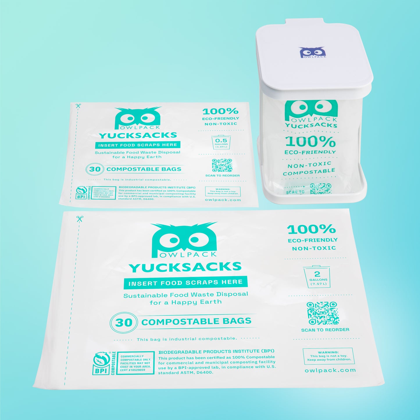 0.5 gal + 2 gal bags + Yucksack Holder (White)